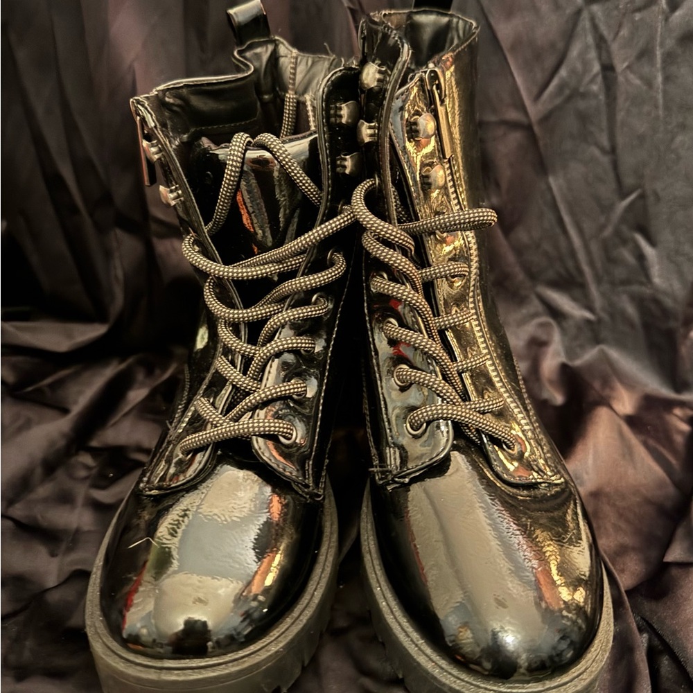 Black Patent Leather Combat Boots Size 9